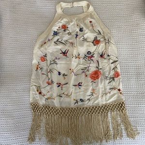 Anthropologie Floral Fringe Halter Top - NWOT!